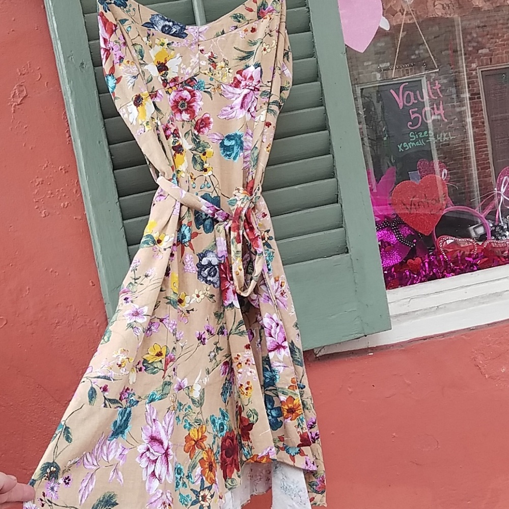 Linen floral print dress